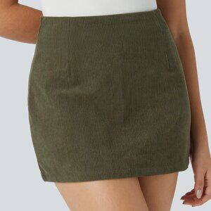 Halara High Waisted‎ Invisible Zipper 2-in-1 A-Line Mini Corduroy Casual Skirt M